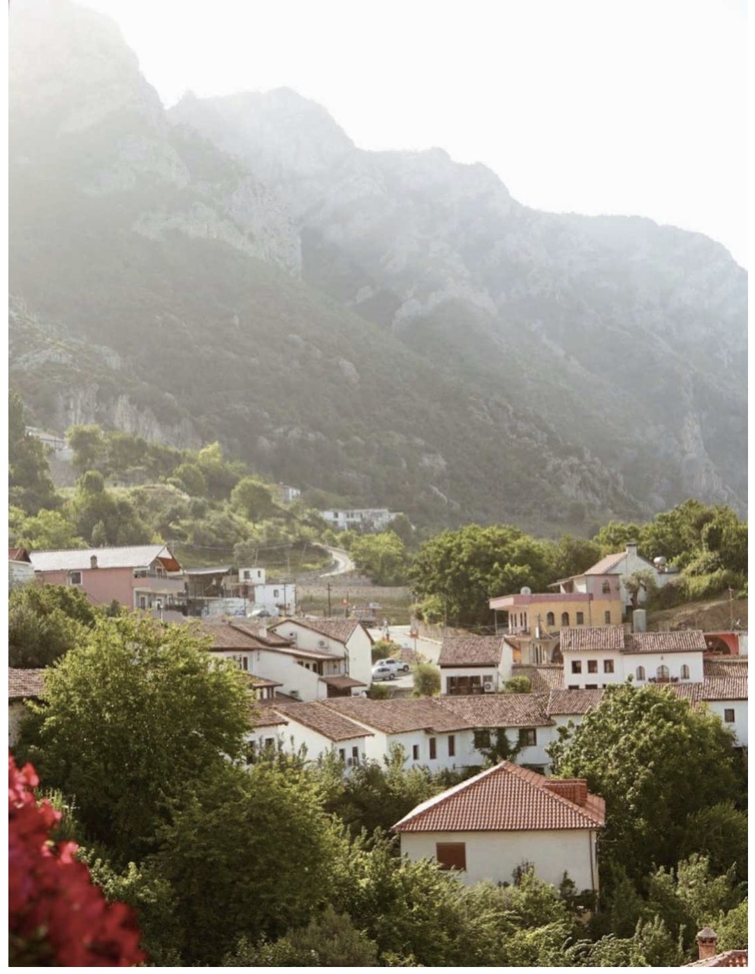 Krujë town with dramatic mountain backdrop